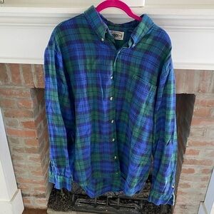 Country Seat Authrntic Mens XL Blue Green Plaid Button Down Shirt